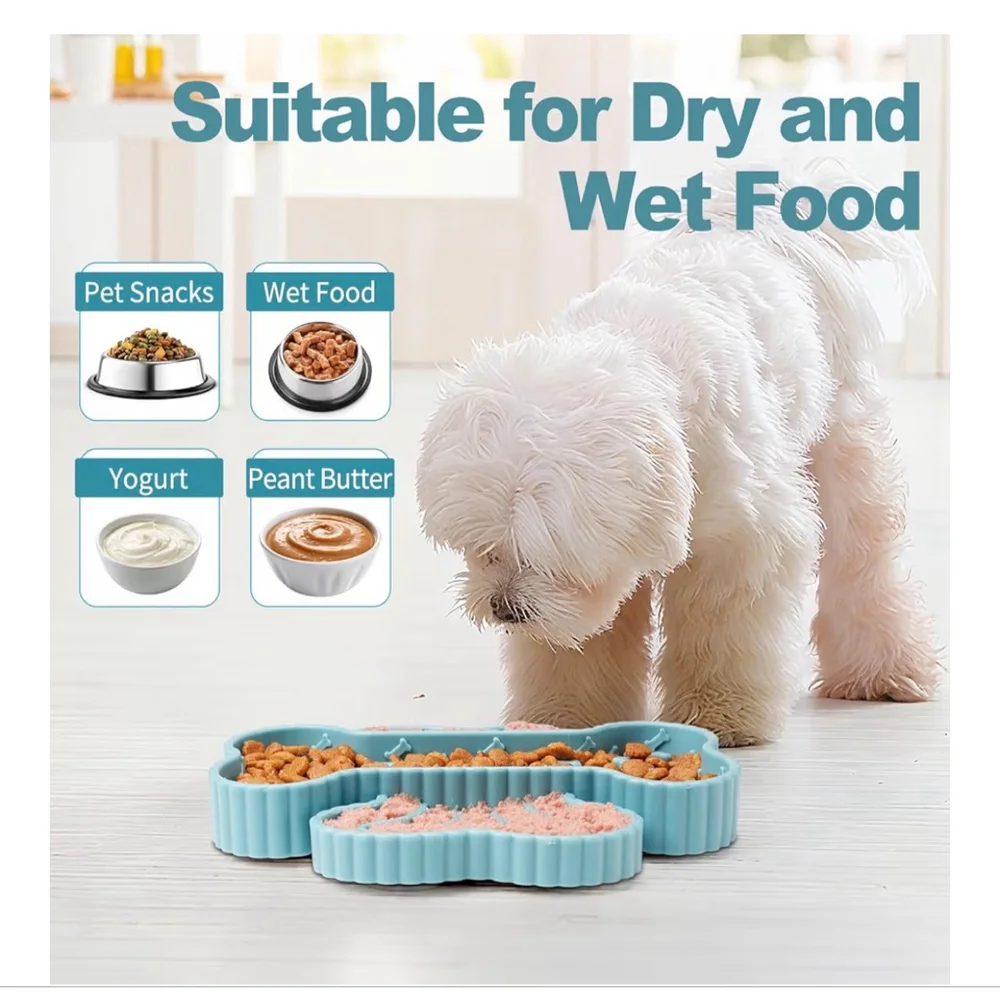 NEW 2 in 1 Slow Feeder Dog Bowls Dogs Suction Cups Dry & Wet Puzzle Anxiety